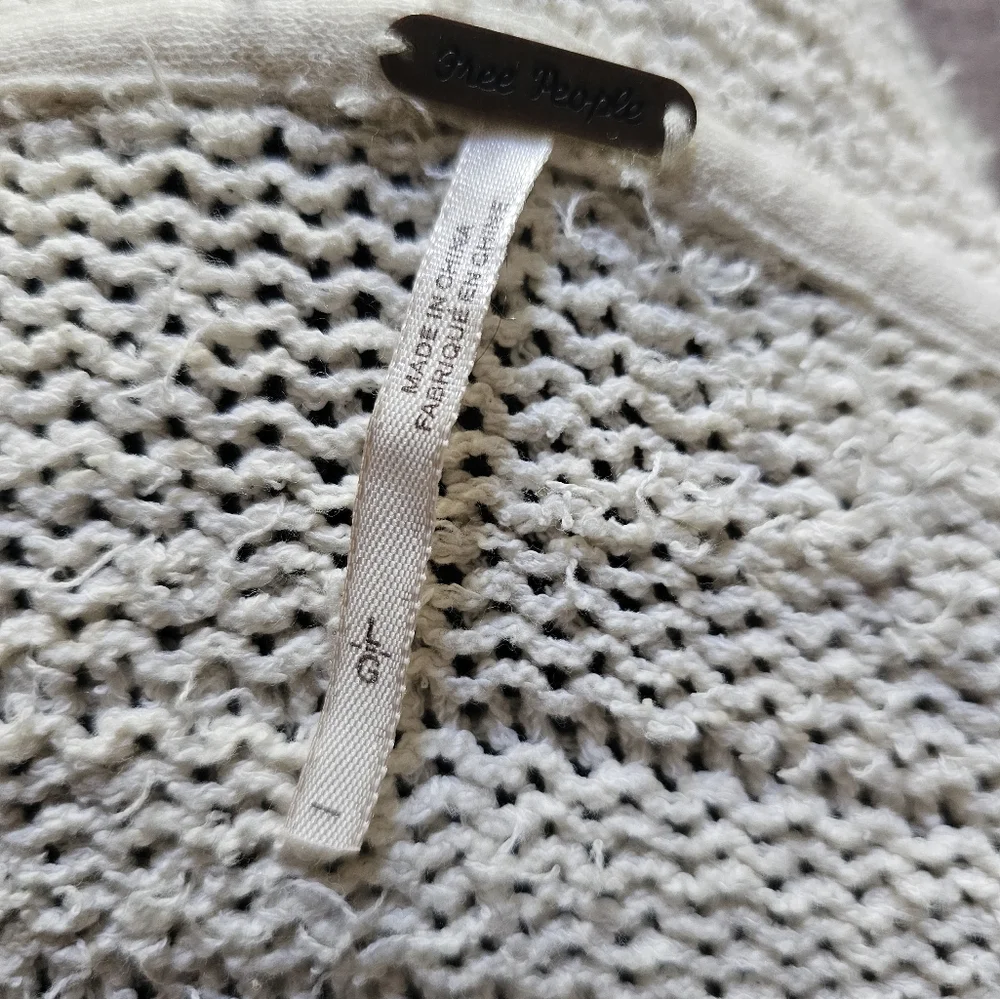 Free People light Beige‎ and blue knitted boho oversized hooded  sweater size L